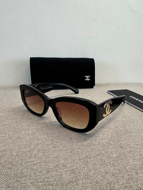 CHANEL Accessories - CHANEL Black Frame Sunglasses with Gold CC Logos and Brown Gradient Lenses